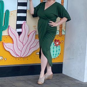 Green Faux wrap Ruched Baltic Born Dress - Large